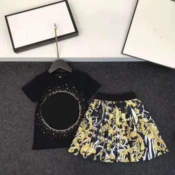 

2020 NEW Summer Toddler Princess Elegant Golden Dress + Black T shirt Girls Clothing set outwear Brand Kids Clothes 90-150CM