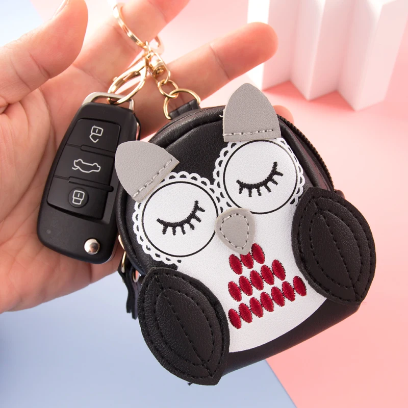 Korea Cute Cartoon Owl Zipper Leather Bag Key Coin Card Soft Small Purse Girl Boy Couple Airpod Storage Stationery Travel Gift 5