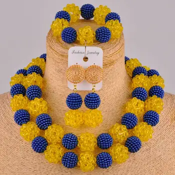 

royal blue and yellow african jewelry set nigerian beads costume necklace FZZ94