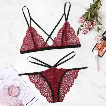 

Women Underwear Set Sexy Lace Bra Set Plus Size Lace V-Neck Bra +Thong Lingerie Set Underwear S-2XL кружевное белье #2N19#N