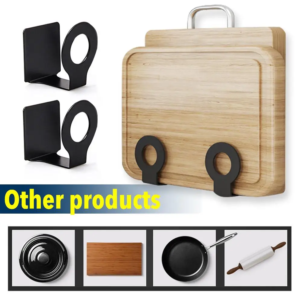 Kitchen Rack Cutting Board Holder Wall Mount No-drilling Pot Lid Rack Stainless Steel Nail-free Glue Chopping Board Organizer