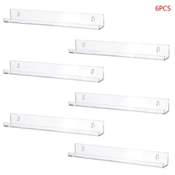 

6pcs Clear Acrylic Invisible Floating Bookshelf Storage Rack Wall Ledge Makeup Photo Display Organizer