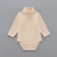 Baby Ribbed High Neck Romper Full Sleeve Autumn Winter Jumpsuit Jumpsuit Elastic Rib Knitted Rompers Infant Clothing Outfits 5