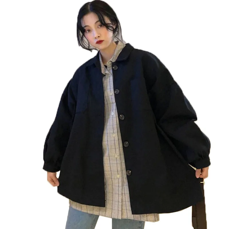 

Spring Autumn New Jacket Large Size 3XL Women's Retro Simple Loose bf Long Section Fashion Tooling Windbreaker Shirt Female A173