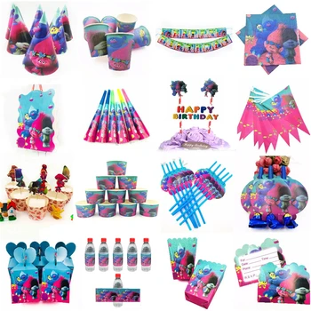 

10 Kids Trolls Disposable Tableware Happy Birthday Party Supplies Festival Decoration Event Favor Gender Reveal Girls