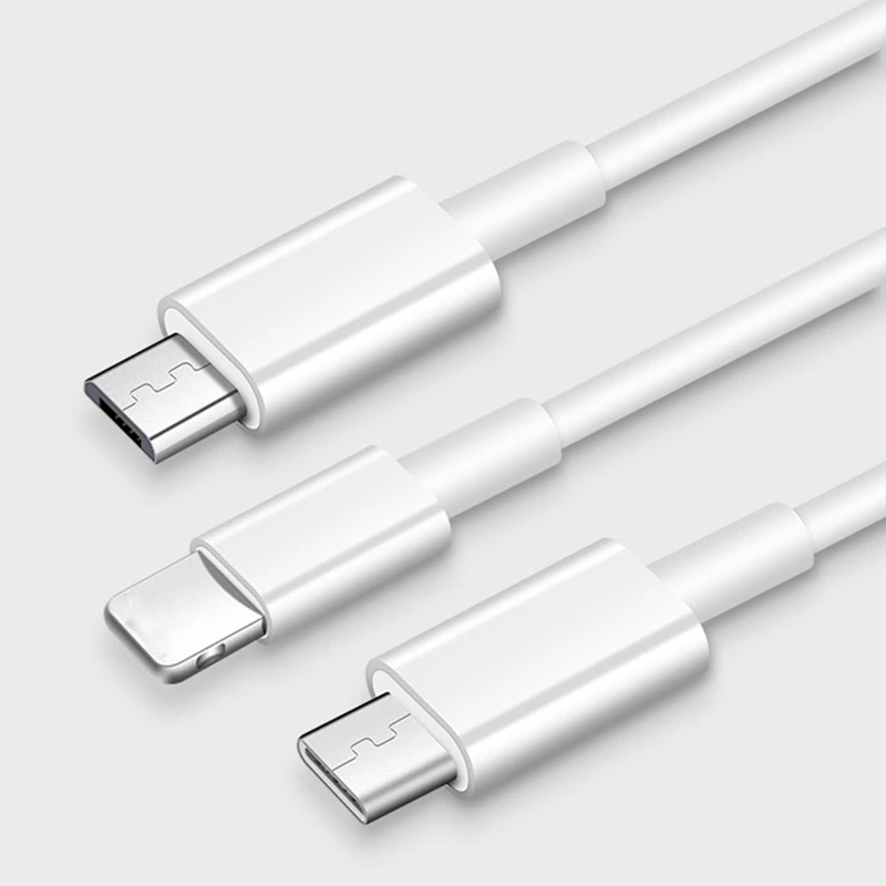 Три линии передачи данных для быстрой зарядки мобильных телефонов Apple Android type-c, три в одном, 1,2 м, 2 А, белая зарядка