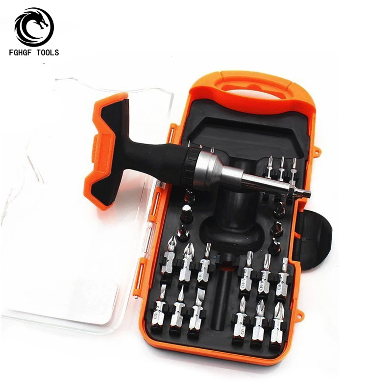 

FGHGF 26pcs Precision Double T Handle Ratchet Drive Screwdriver Set Notebook Iphone Ipad Camera Mini Electronic Repair Tool