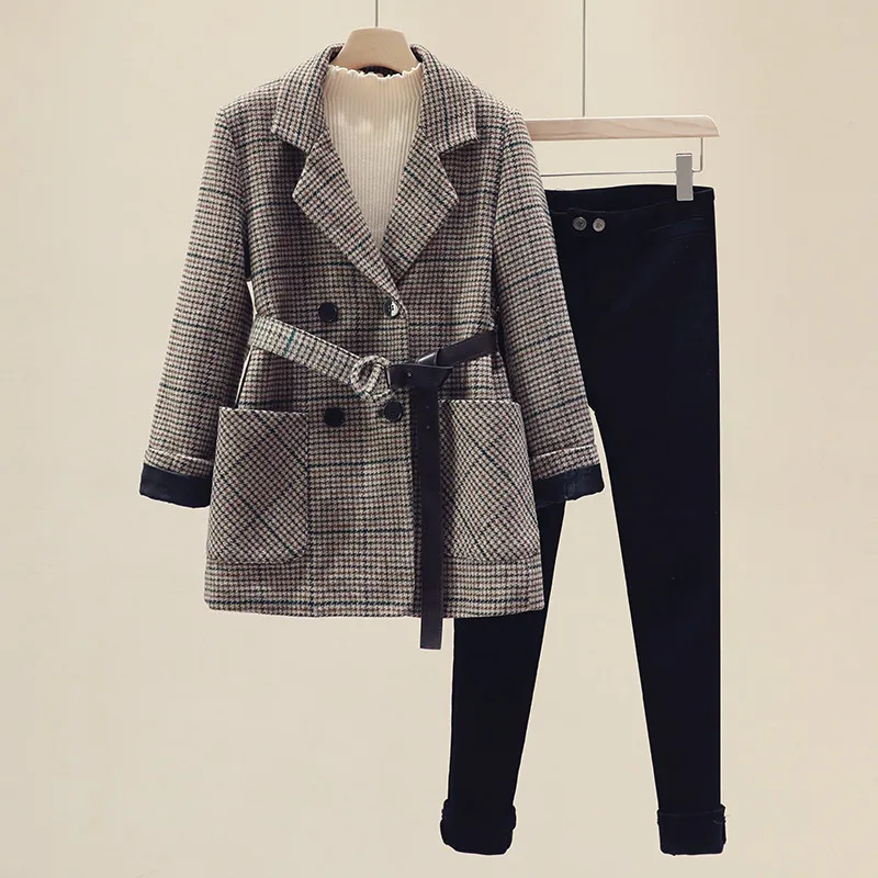 Новинка 2020 зимнее шерстяное пальто в стиле ретро с рисунком гусиные лапки и