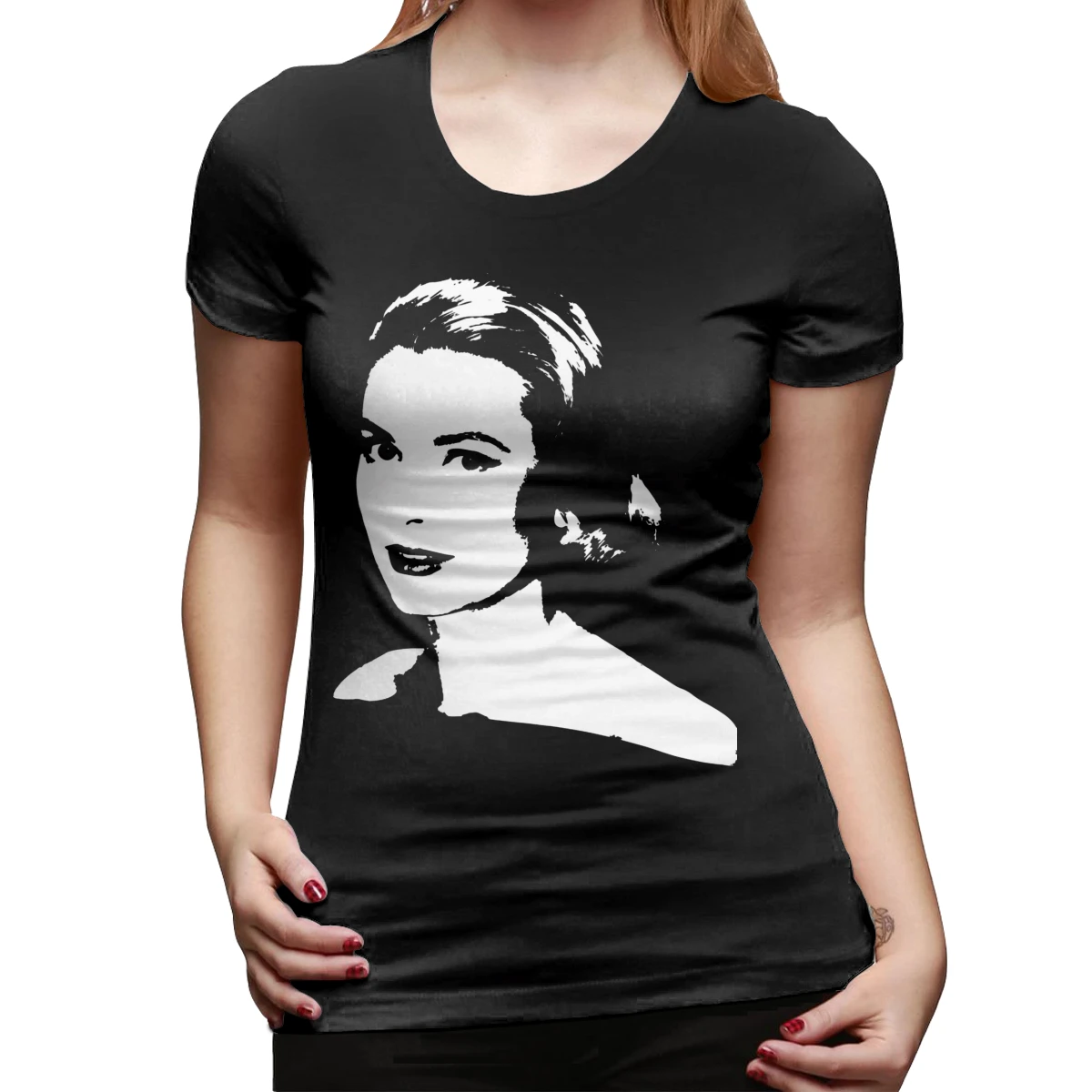 Grace Kelly футболка Grace Kelly Футболка с принтом темно-синяя женская футболка с круглым вырезом простая Женская футболка из 100 хлопка - Цвет: Черный