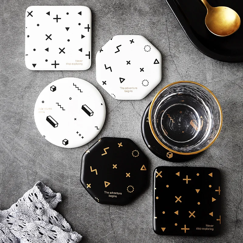 

3 Pcs Ceramic Wave Point Storage Tray Insulation Coaster Scandinavian Black Storage Plate Jewelry Home Organizer Decor
