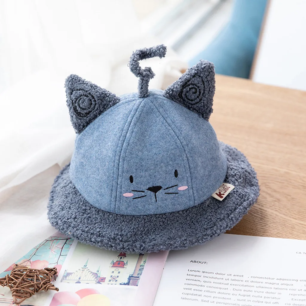 Милые детские шапки с рисунком кота из мультфильма; осенне-зимняя теплая шапка для детей; модная шапка в рыбацком стиле для маленьких мальчиков и девочек