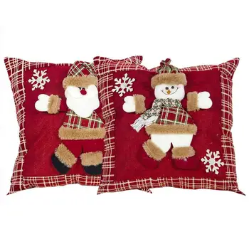 

Red Plaid Xmas Pillowcase Sofa Cushion without Core 3D Santa Claus Snowman New Year Printing Home Decorative Textile