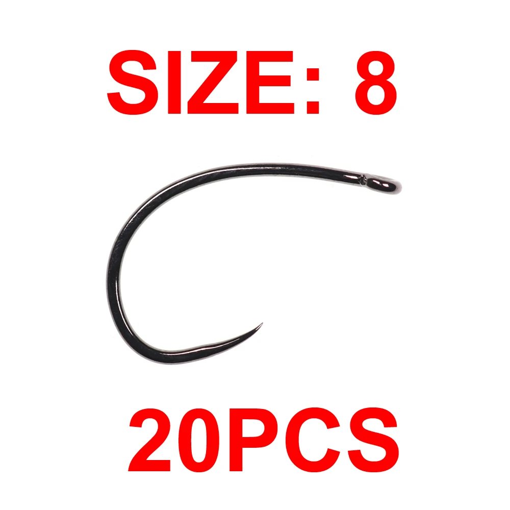 size8 20pcs Vampfly Barbless изогнутые Nymph Stonefly Klink креветки Scud Caddis мухобойка крюк Ультра Острый мухобойка крюк премиум класса - Цвет: size8 20pcs