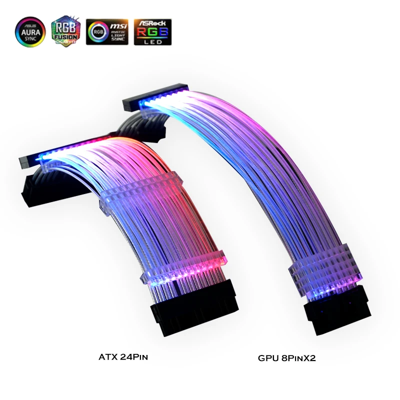 Adaptador de Transferência do Streamer de Néon da Linha da Cor Sincronização de m Rgb da Extensão do Psu do Case do pc 24pin + Pci-e Cabo Argb - b 5v 3pin Atx Gpu 8pinx2 - Imagem 2