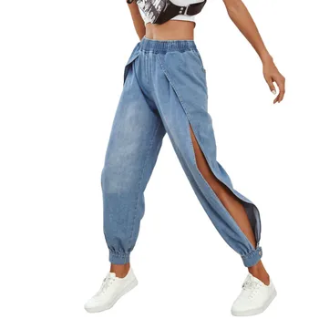 

High Waist Casual Side Split Jeans Women Distressed Denim Pants Holes Destroyed Pencil Pants Streetwear Trousers Ripped Jeans