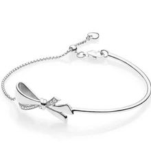 925 пробы серебряный браслет Блестящий бант шаровая застежка регулируемый браслет подходит для женщин шарик шарм Diy ювелирные изделия