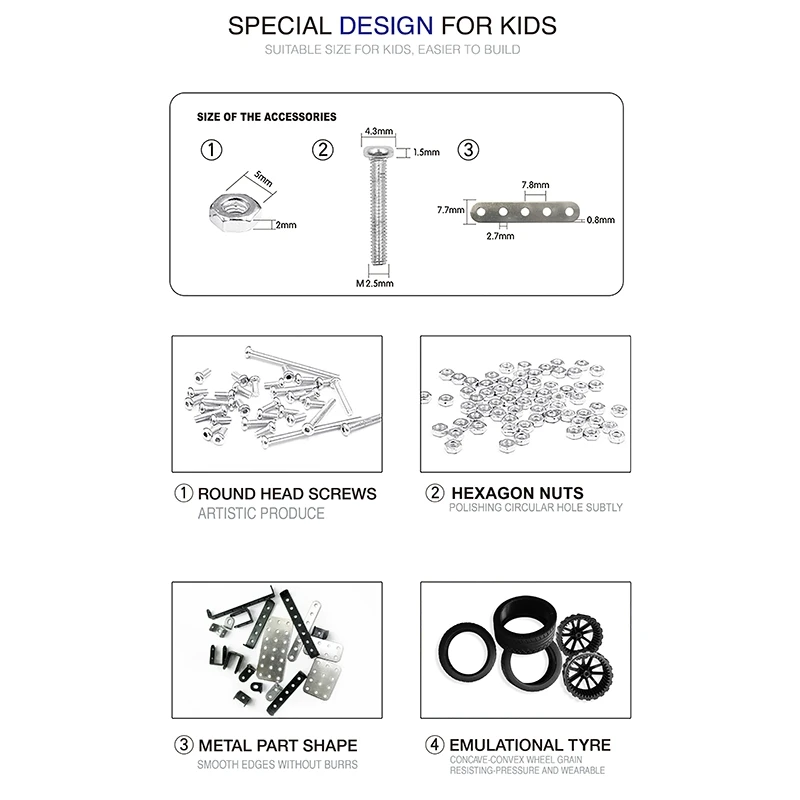 1:16 RC Car Stainless Steel 4CH Remote Control DIY Assembling for Jeep 25Km/H RC Off Road Cars Gift Toys for Children 659 PCS