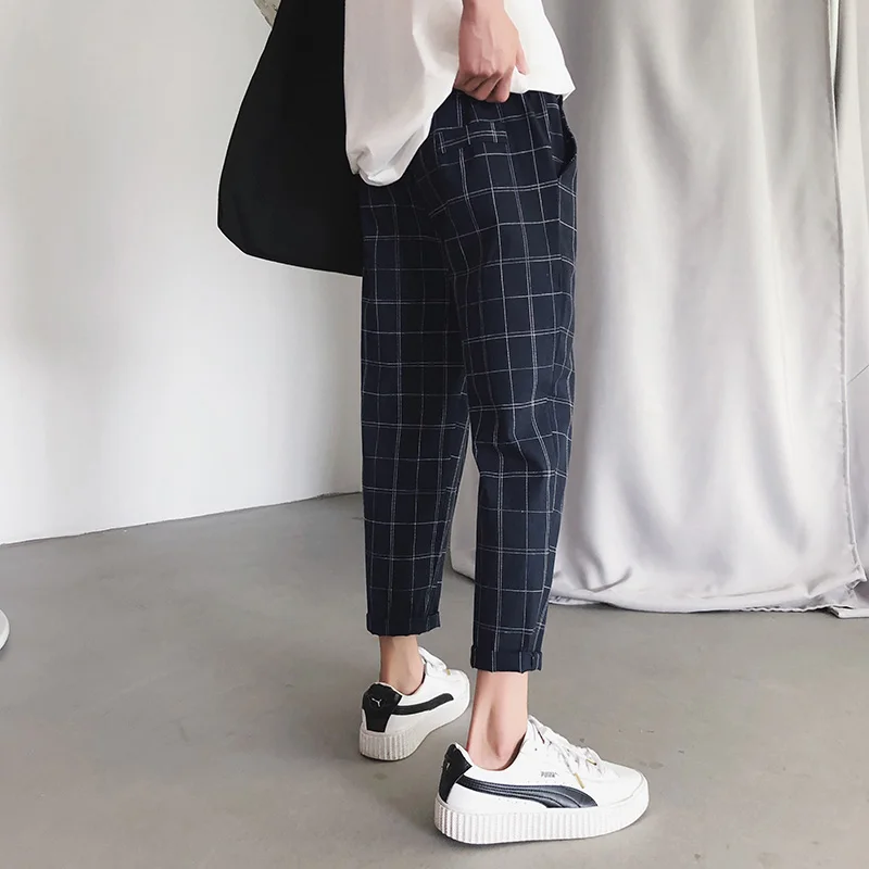 Summer Ankle-Length Pants Pants Men Plaid Casual Streetwear Korean Style Pencil Trousers Summer Ankle-Length Pants Pants Men Plaid Casual Streetwear Korean Style Pencil Trousers