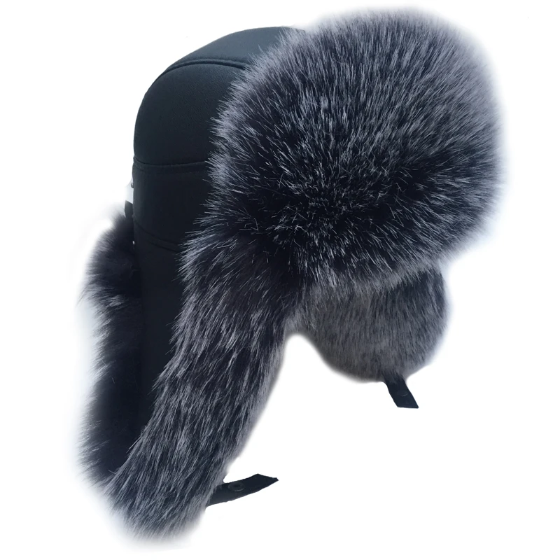 MTTZSYLHH Men's Pilot Hat Fox Fur Russian Winter Hat Warm Upscale Ears Bombshell Artificial Leather Free Shipping