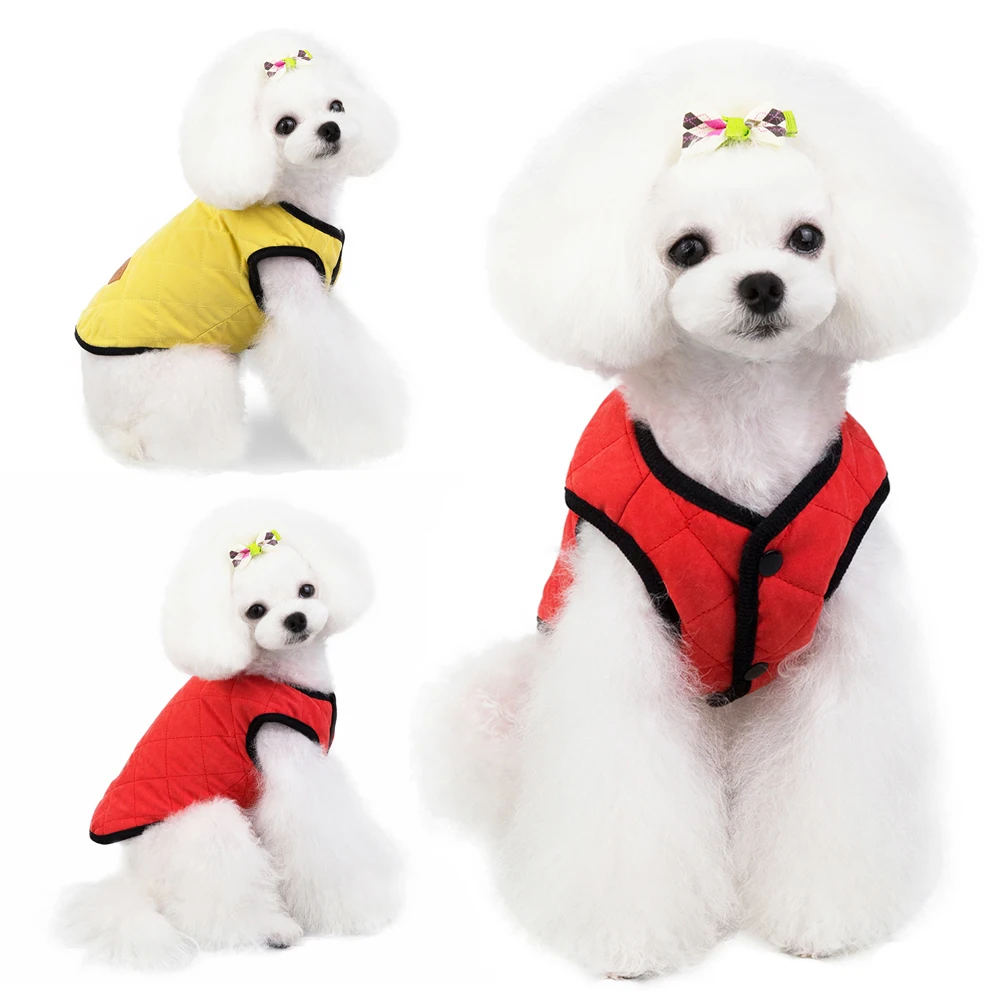 

Cute Small Pet Dog Jacket Winter Plaid Cotton Puppy Cat Dog Vest Coat Chihauhua Poodle Yorkshire Terrier Clothes Red Blue Pink