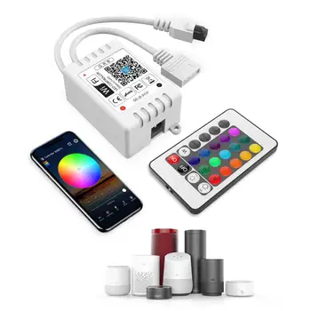 

RGB LED controll Dual Output Port+24 key IR remote control For led Strip 2835 3528 5050 Google Home Music Timer Bluetooth WIFI