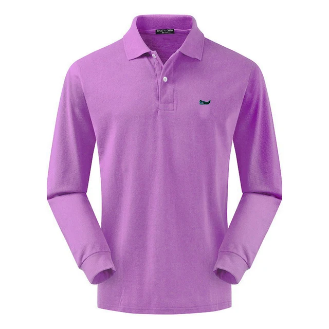 High Quality Spring Autumn 100% Cotton Embroidery Logo Casual Polo Shirts Men's Long Sleeve Polo Shirt 2021 New Arrival Tops Tee Light purple