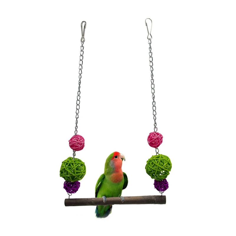Новые игрушечные попугаи качели стоящий окунь с красочными шариками ротанга прочные жевательные игральные игрушки для птиц игрушки безопасный сосновый дерево