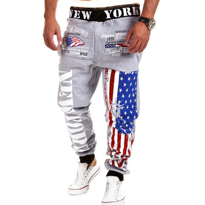 OLOME уличные Мужские штаны для спорта, модные штаны с флагом США и буквенным принтом, мужские удобные свободные хлопковые спортивные штаны