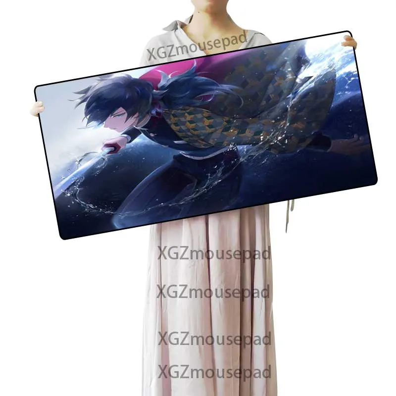 XGZ Comic Demon Slayer Kimetsu No Yaiba Custom Large Fashion Anime Mouse Pad Black Lock Edge Computer Table Mat Rubber Non-slip