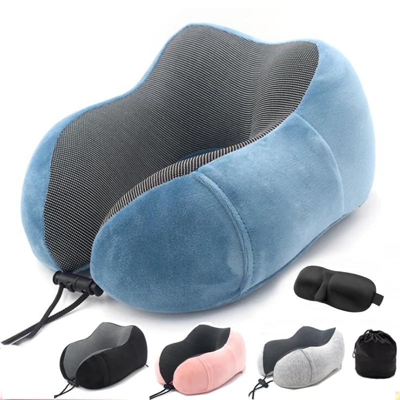 

Portable Travel Neck Pillow Soft Slow Rebound Cervical Sleeping Pillow Hump Design U Shaped Memory Foam Travel Mask and Pillow