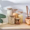 Glass Food Storage Containers Set,Airtight Food Jars with Bamboo Wooden Lids  Kitchen Canisters For Sugar Candy Cookie 6