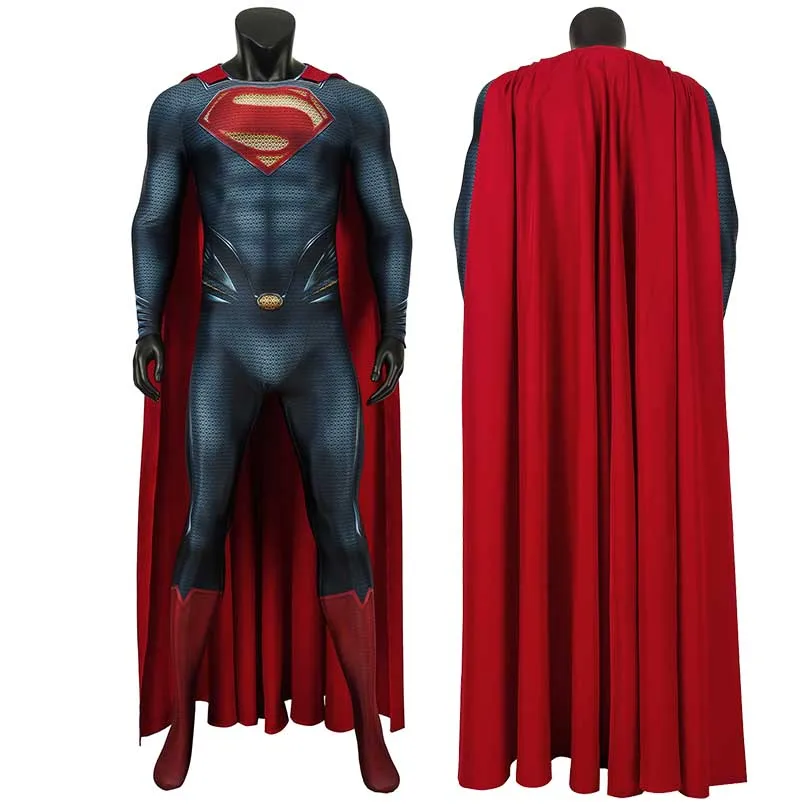 

Adult Man of Steel Super Boy Clark Kent Jumpsuit Cosplay Costume Fancy Halloween Masquerade Printing Bodysuit