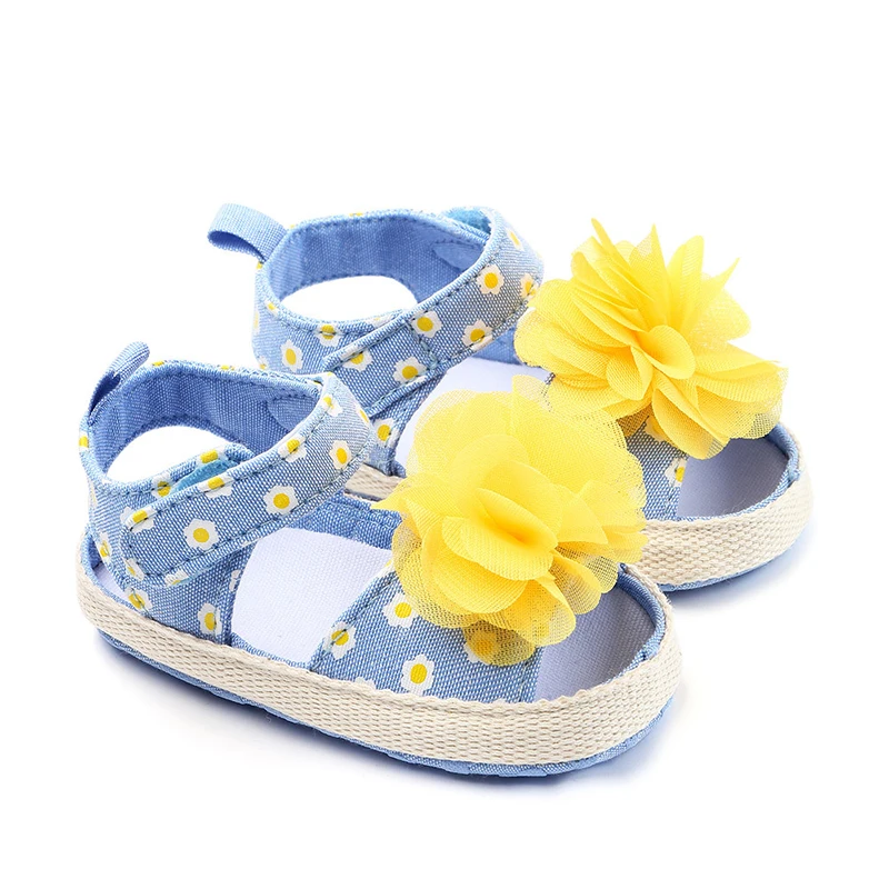Летние сандалии для младенцев; нескользящая детская обувь; Новинка для новорожденных девочек; обувь принцессы с цветочным рисунком для маленьких девочек - Цвет: sky