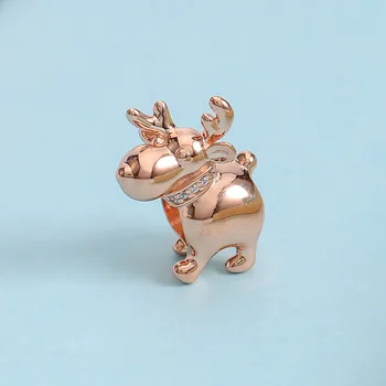

Authentic 925 Sterling Silver Beads Creative Rose Gold Happy Reindeer Beads Fit Original Pandora Bracelet For Women Diy Jewelry