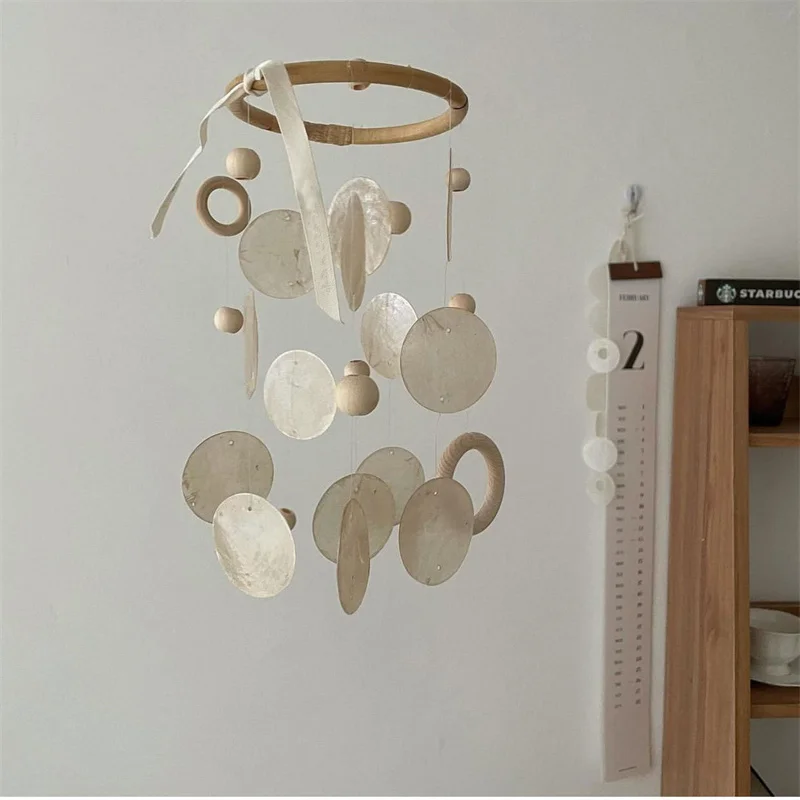 

Korean Style Natural Wooden Beads Wooden Ring Shell Wind Chimes Home Office Kids Room Nursery Decor Hanging Homestay Soft props