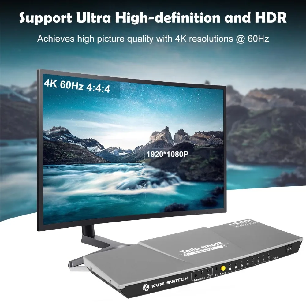 Тесла умный HDMI 4K @ 60Hz Высокое качество HDMI KVM переключатель 4 Порты и разъёмы USB KVM HDMI коммутатора Поддержка 3840*2160/4 K * 2K @ 60Hz очень USB2.0 Порты и