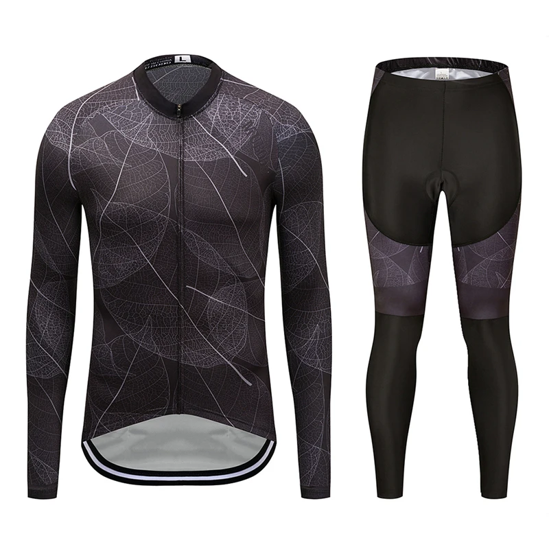 

2019 Black Pro Team Winter Long Sleeve Cycling Clothes Men 3D Printed Jersey Suit Outdoor Riding Bike MTB Clothing Bib Pants Set