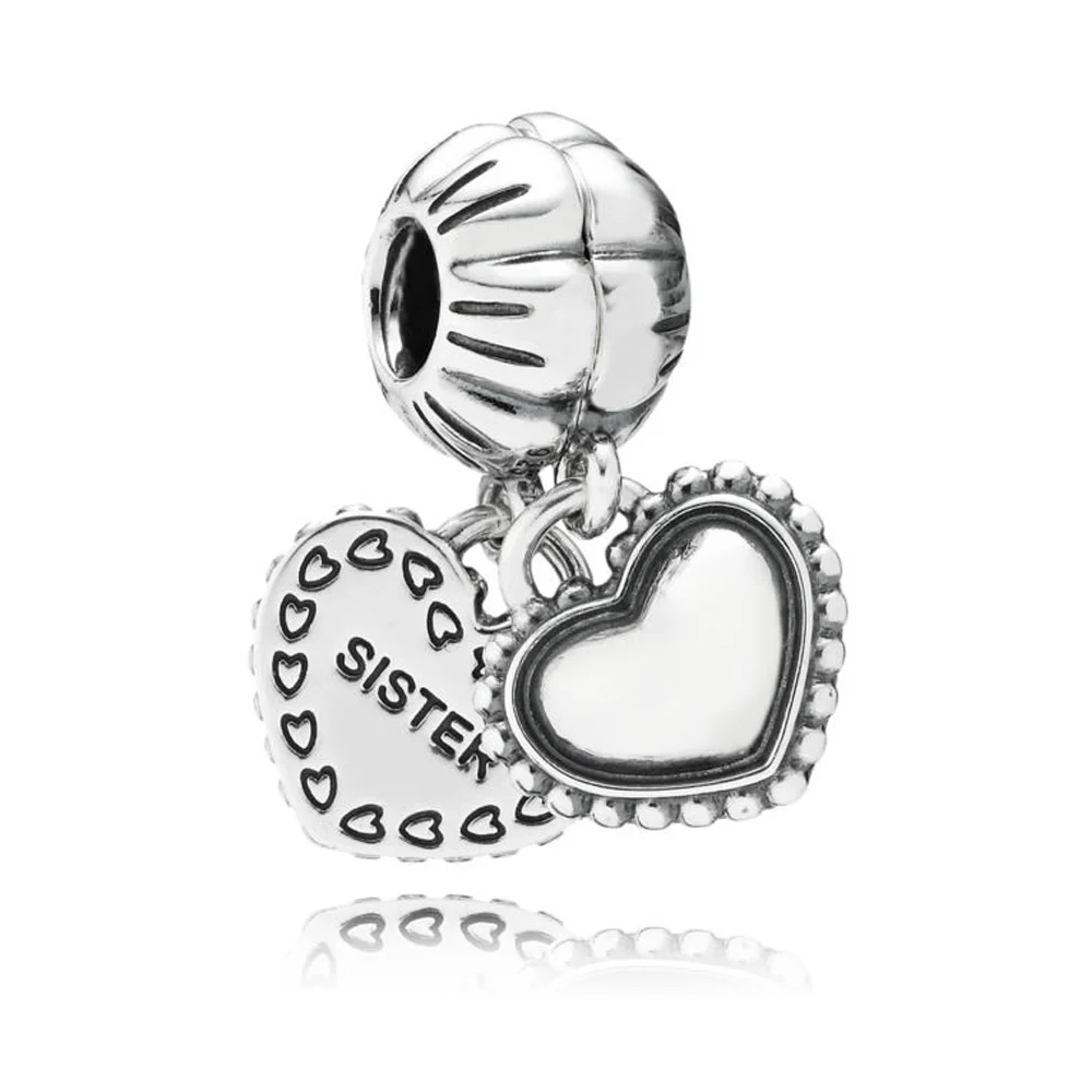 

NEW 100% 925 Sterling Silver My Special Sister Silver Hanging Hearts Charm Pendant Bead For Mother Gift Bracelet DIY Jewelry