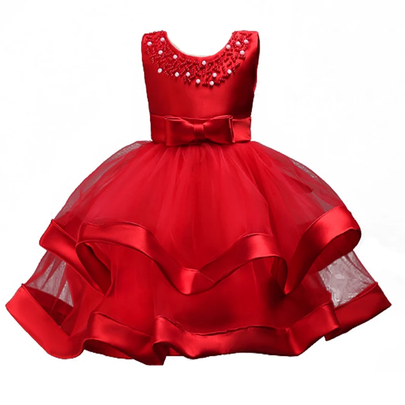 Брендовое качественное платье принцессы для маленьких девочек, многослойное праздничное платье с бисером и цветочным узором для девочек возрастом от 3 до 8 лет, Детские торжественные платья