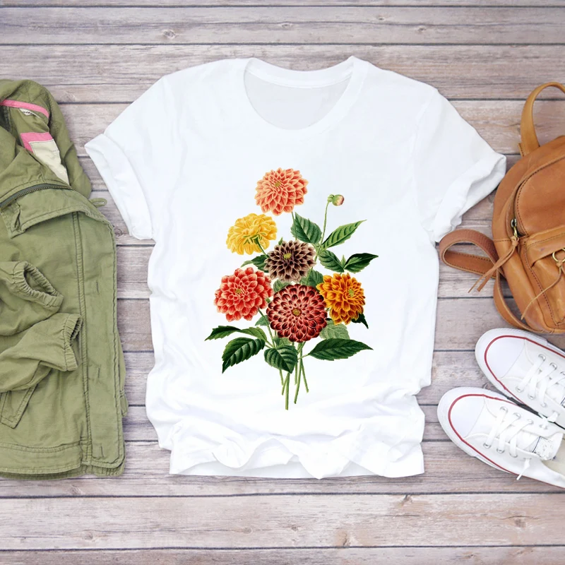

Women Flower Short Sleeve Lady Floral Fashion 90s Clothes Summer Shirt T-shirts Top T Graphic Female Ladies Womens Tee T-Shirt