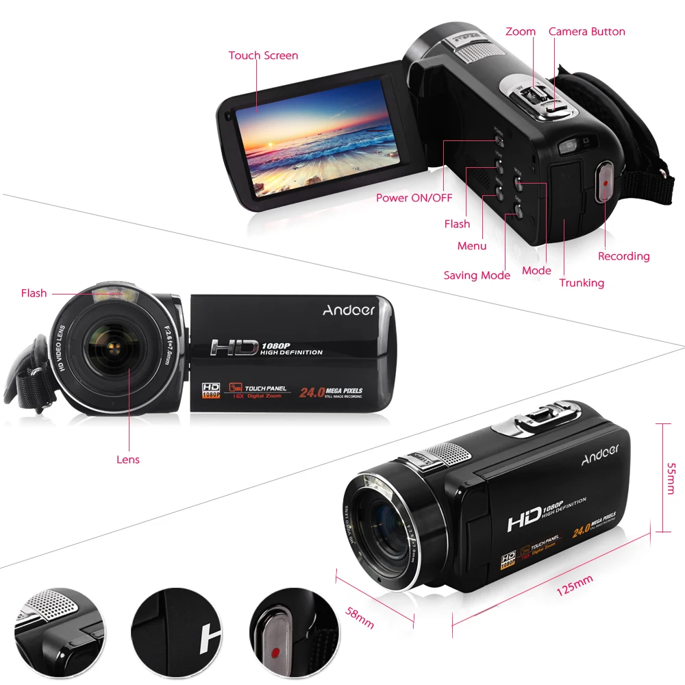 Andoer HDV-Z8 1080P Full HD Цифровая видеокамера 16x цифровой зум с цифровым поворотом lcd сенсорный экран Макс. 24 мегапикселя