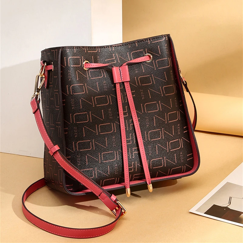 

Fashionable Drawstring Crossbody Bucket Bag for Women 2020 Latest Genuine Leather Big-capacity One-shoulder Travel Bags Sac Luxe