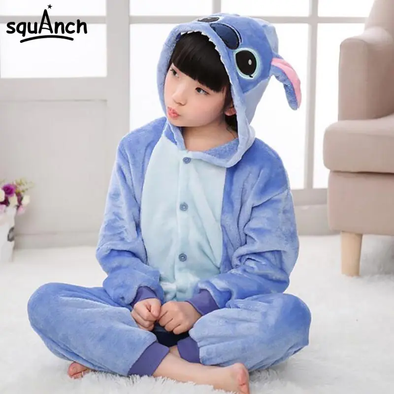 Детская Пижама кигуруми в виде животного зимняя теплая фланелевая одежда для сна