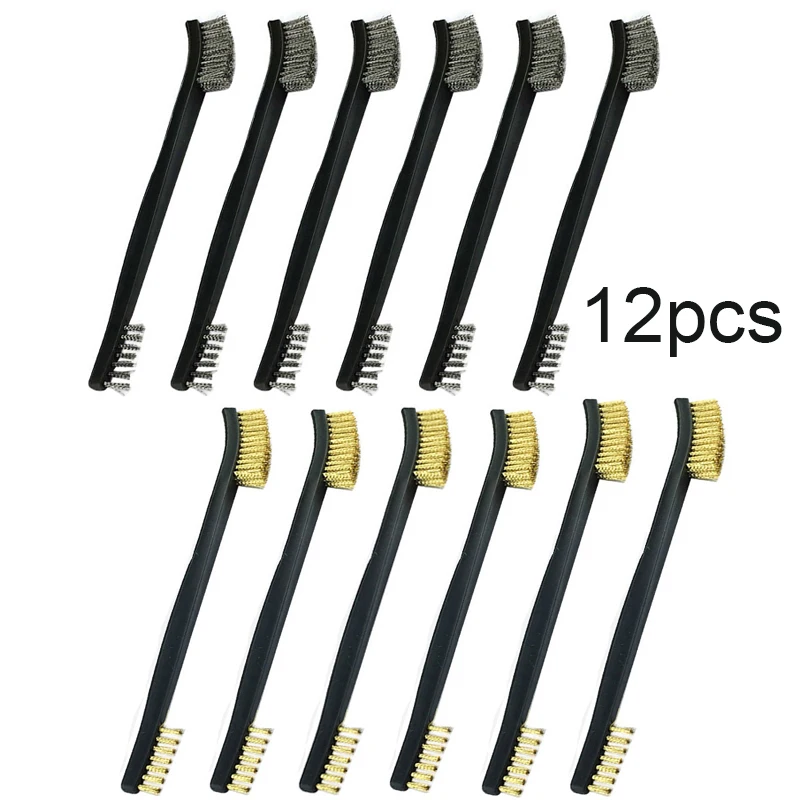 6*Stainless Steel Wire Brushes+6*Brass Wire Brushes 7inch Wire Double-head Brush Mini Steel Brass Paint Rust Remover Removal