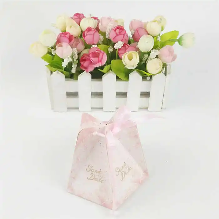 Новинка, 50 шт., уникальная пятиугольная Подарочная коробка, персонализированная романтическая Подарочная коробка для конфет на свадьбу, День Святого Валентина, разноцветная - Цвет: Pink