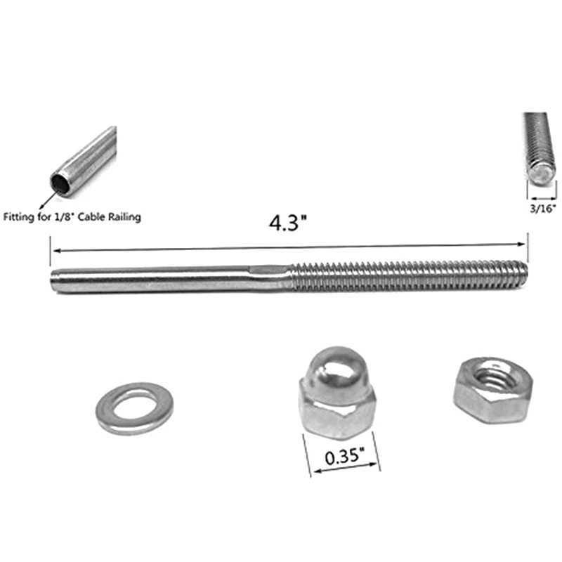 

51 Pack Lag Screw Stud Thread Fitting Terminal For 1/8 Inch Cable Railing Hardware Stainless Steel 316 Marine Grade(Lot Of 51)