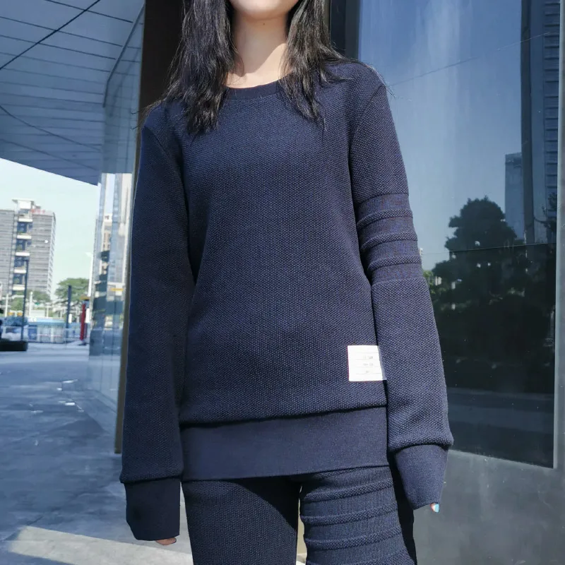 

Fashion TB THOM Brand Pullovers Clothing Cotton Solid Over Size Jacket Women Sweatshirts O-Neck Slim Casual Sportswear Coat