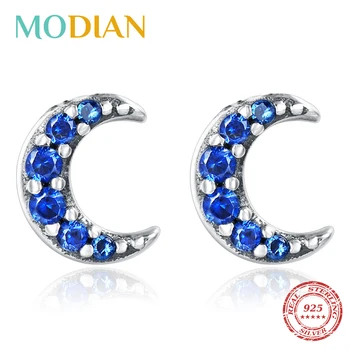 

Modian Fashion Blue Cubic Zirconia Charm Moon Small Stud Earrings 925 Sterling Silver Classic Jewelry For Women Christmas Gift