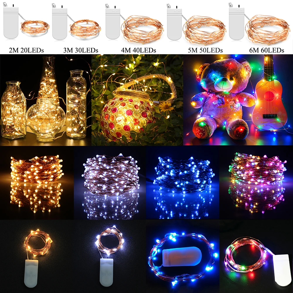 12 Pack 20/30LED Button Cell Powered Copper Wire Fairy String Lights X'mas Decor 