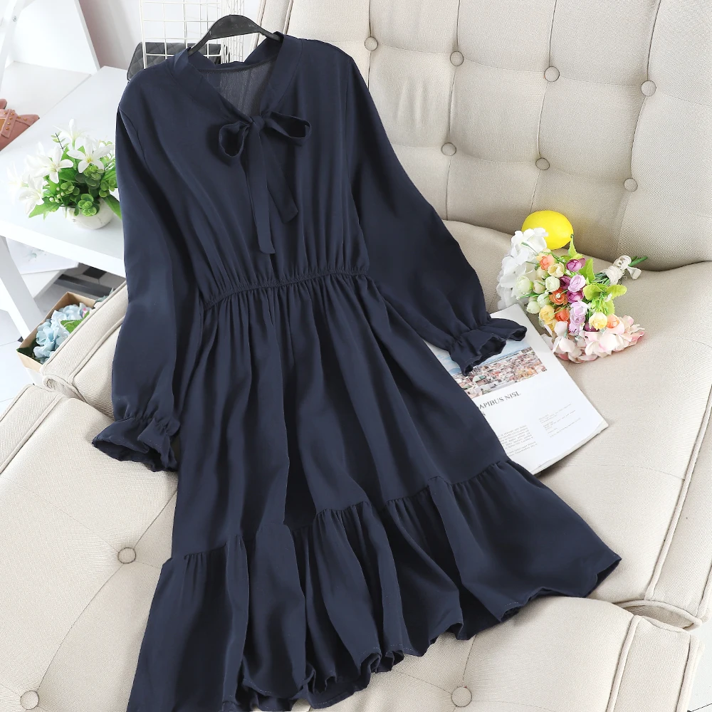 Women Dress Элегантное женское платье с расклешенными рукавами, Бандажное платье на бретельках, плиссированное платье с оборками и бантом, новое винтажное эластичное тонкое бальное платье средней длины с высокой талией - Цвет: Women Dress